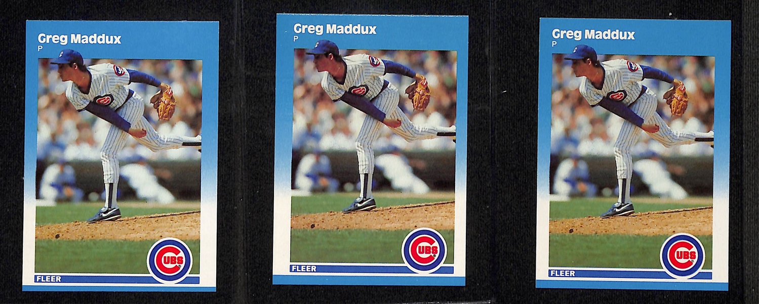 Lot of (21) Greg Maddux & Randy Johnson Mostly Rookie & Insert Cards w. (3) 1987 Fleer Update Greg Maddux Rookie, 1987 Donruss Greg Maddux Rookie, (2) 1989 Fleer Randy Johnson Rookie, +